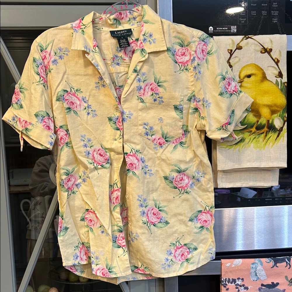 Vintage Polo by Ralph Lauren Linen Yellow Floral Women's Shirt Small